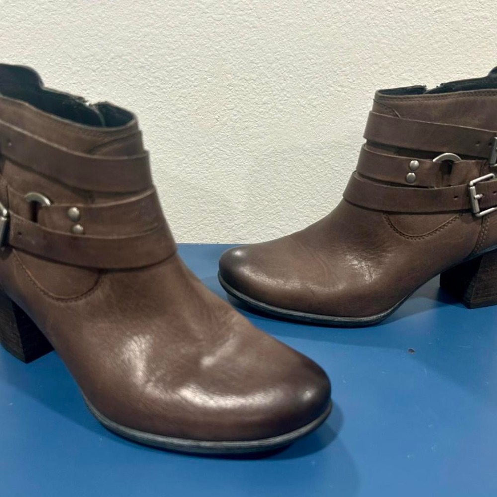 Josef Seibel Britney Strappy Ankle Boots Gray Cowhide Leather Sz 38‎ EU 8 US